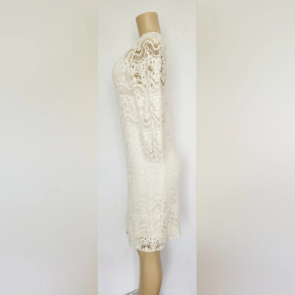 Ralph Lauren 100%Cotton White Crochet Sheath Dress 3/4 Sleeve Crew Neck Lined M - Picture 16 of 16